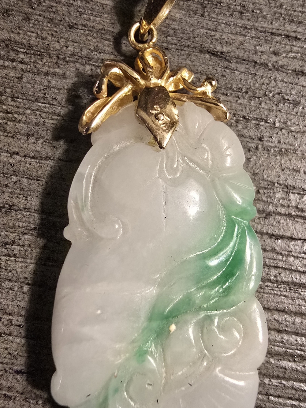 14k 585 White And Green Jade Bird Pendant Vintage